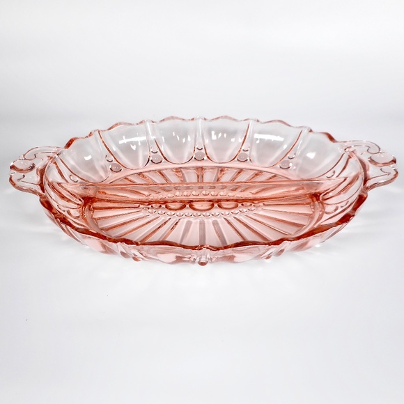 VTG Pink Depression Glass Oval Divided Candy Relish Dish 12" Long Oyster Pearl - Picture 4 of 10